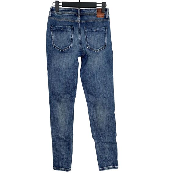 ZARA Cotton Skinny Mid Rise Distressed Stretch Casual Jean Hem Side Slits 2 Blue - Picture 5 of 15